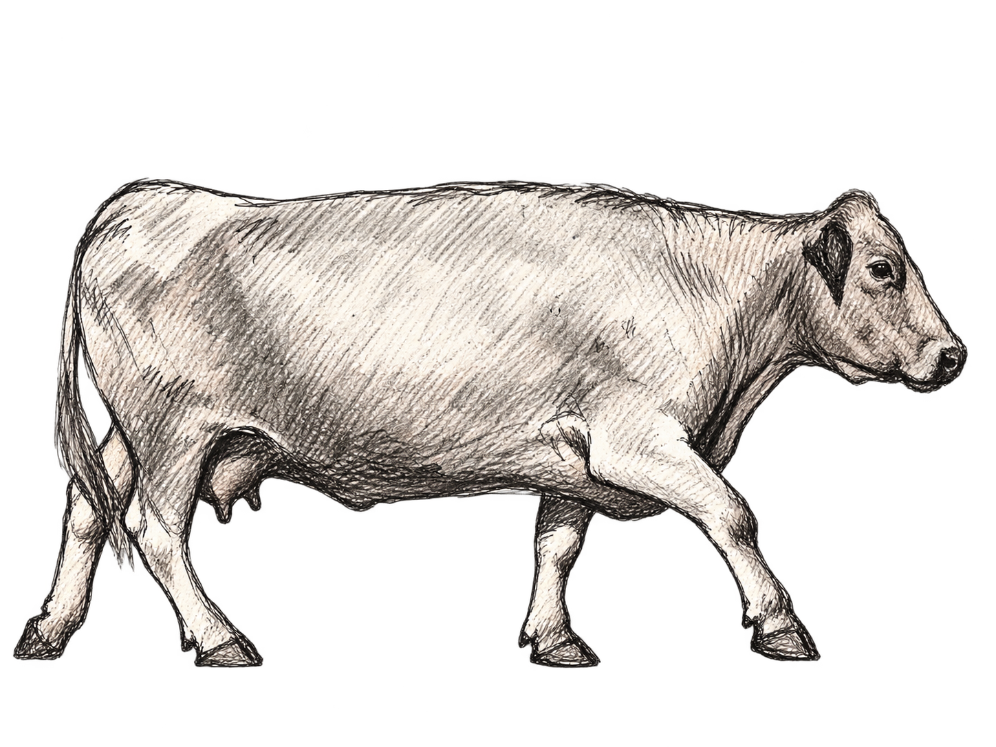 Hand-drawn sketch of a grass-fed cow
